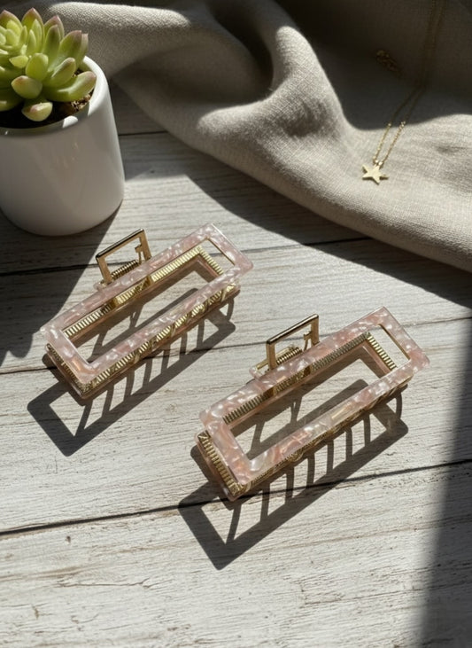 Blush Marble & Gold Rectangle Clips