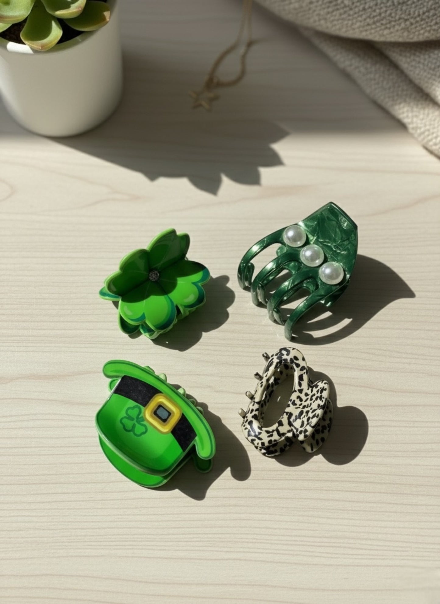 Green Glam & Wild Style Clips (set of 4)