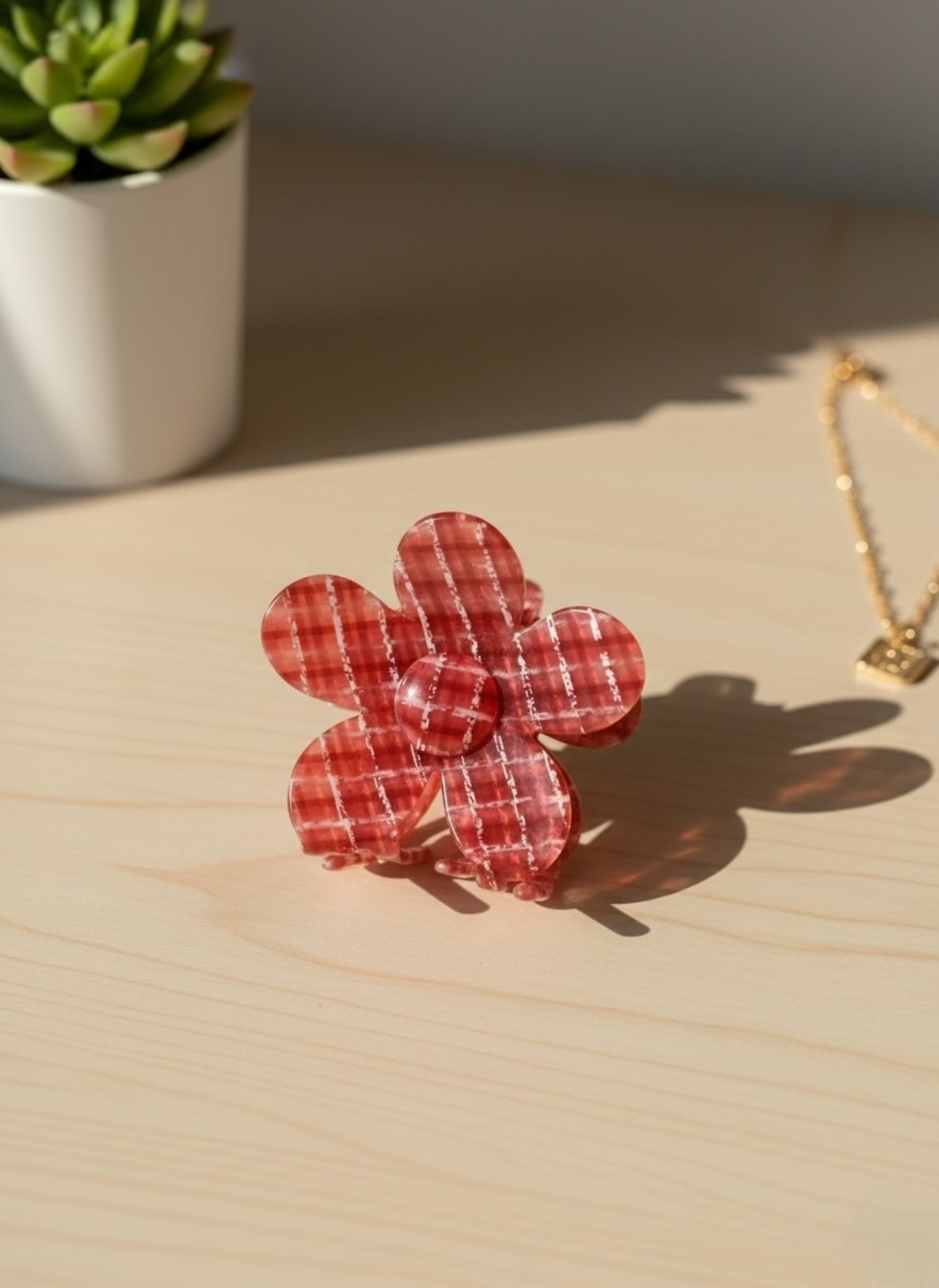 Cherry Plaid Blossom Clip